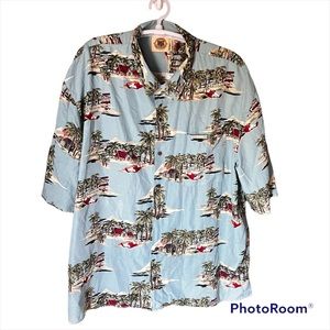 Hawaiian SANTA Holiday Aloha Shirt Vtg Tropical Blue XXL